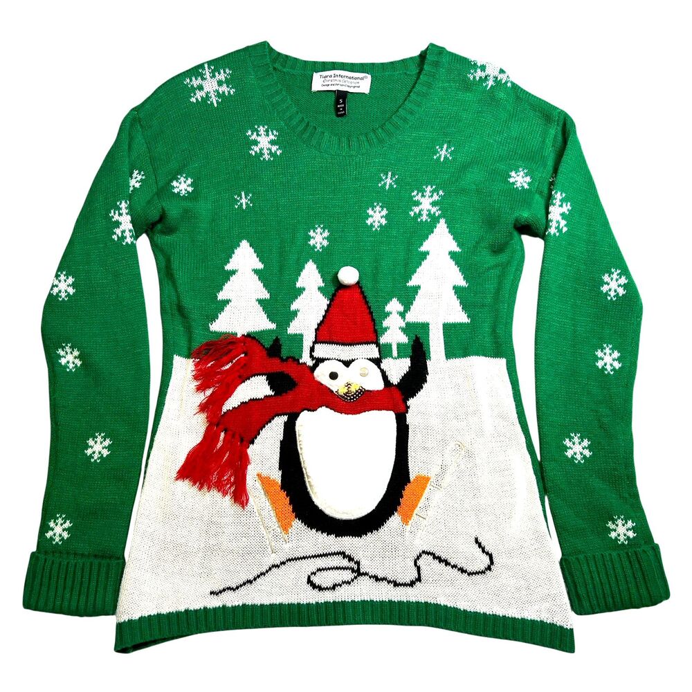 Vintage Tiara International Christmas Holiday Fun Penguin Sweater Size Small